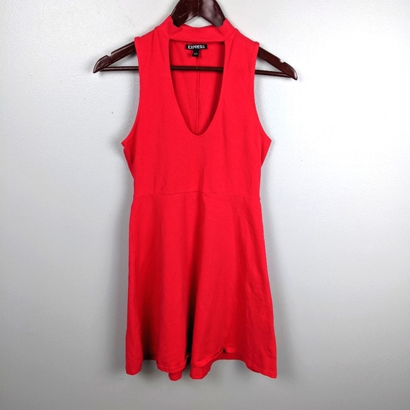 Express | Red Skater Keyhole Dress Size Small - Picture 1 of 5